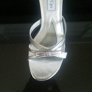 NIB Strappy Silver Heels with Bow Detail